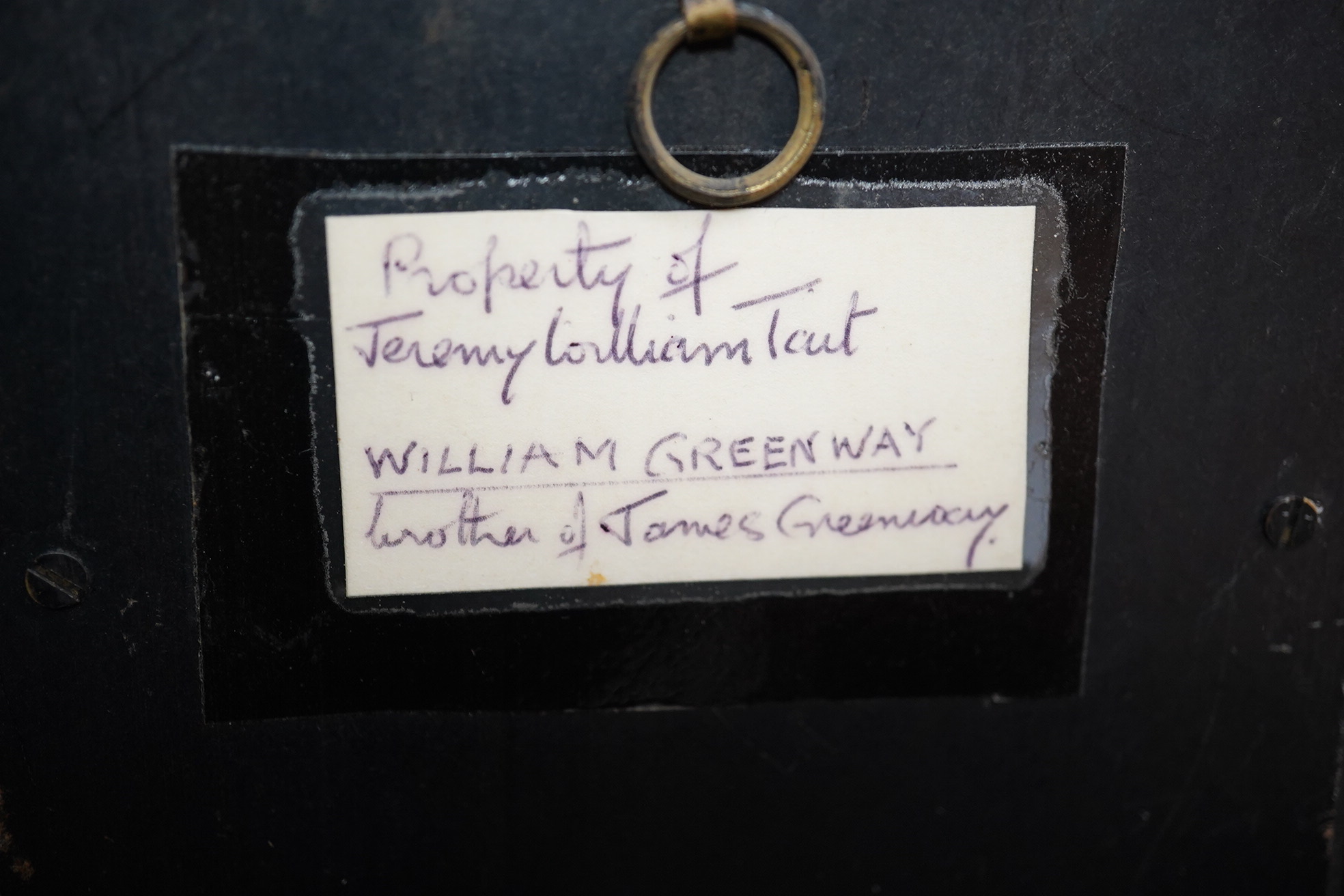 An archive of the Greenway family including a miniature on ivory of James Greenway RN, in naval officer’s uniform, enclosing a lock of hair to the reverse, together with another miniature on ivory of a gentleman, a board